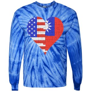 American Taiwanese Flag Heart Funny Gift Tie-Dye Long Sleeve Shirt