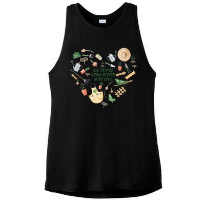 All Things Grow Better With Love Love Gardening Heart Ladies PosiCharge Tri-Blend Wicking Tank