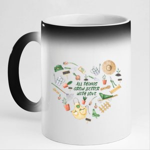 All Things Grow Better With Love Love Gardening Heart 11oz Black Color Changing Mug