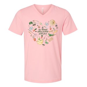 All Things Grow Better With Love Love Gardening Heart V-Neck T-Shirt