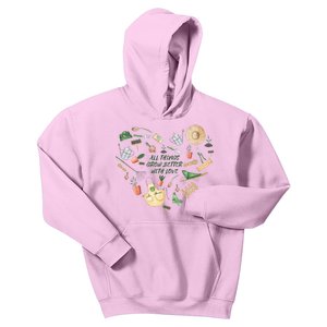 All Things Grow Better With Love Love Gardening Heart Kids Hoodie