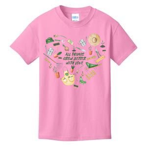 All Things Grow Better With Love Love Gardening Heart Kids T-Shirt