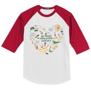 All Things Grow Better With Love Love Gardening Heart Kids Colorblock Raglan Jersey