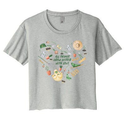 All Things Grow Better With Love Love Gardening Heart Women's Crop Top Tee