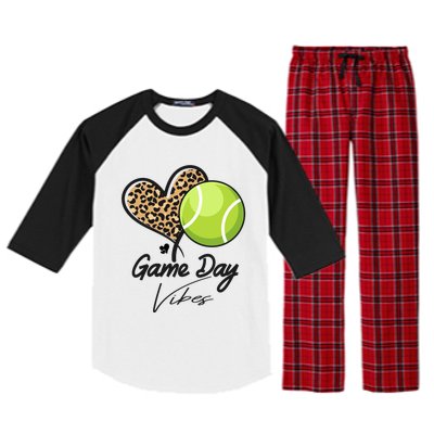 America Tennis Game Day Vibes Tennis Mom Leopard Gift Raglan Sleeve Pajama Set