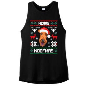 Airedale Terrier Gift For Merry Christmas Woofmas Clothes Gift Ladies PosiCharge Tri-Blend Wicking Tank