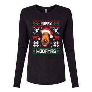 Airedale Terrier Gift For Merry Christmas Woofmas Clothes Gift Womens Cotton Relaxed Long Sleeve T-Shirt