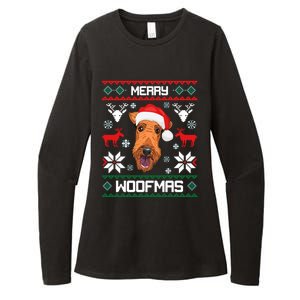 Airedale Terrier Gift For Merry Christmas Woofmas Clothes Gift Womens CVC Long Sleeve Shirt