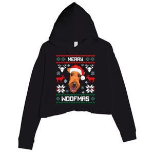 Airedale Terrier Gift For Merry Christmas Woofmas Clothes Gift Crop Fleece Hoodie