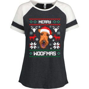 Airedale Terrier Gift For Merry Christmas Woofmas Clothes Gift Enza Ladies Jersey Colorblock Tee