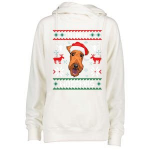 Airedale Terrier Gift For Merry Christmas Woofmas Clothes Gift Womens Funnel Neck Pullover Hood