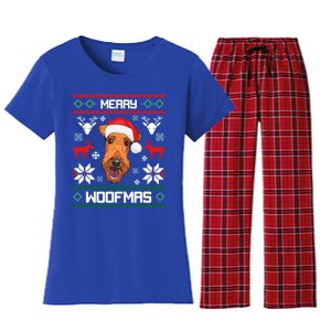 Airedale Terrier Gift For Merry Christmas Woofmas Clothes Gift Women's Flannel Pajama Set