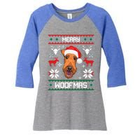 Airedale Terrier Gift For Merry Christmas Woofmas Clothes Gift Women's Tri-Blend 3/4-Sleeve Raglan Shirt