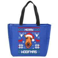 Airedale Terrier Gift For Merry Christmas Woofmas Clothes Gift Zip Tote Bag