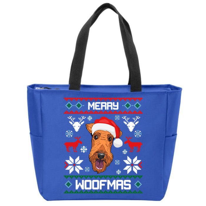 Airedale Terrier Gift For Merry Christmas Woofmas Clothes Gift Zip Tote Bag