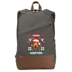 Airedale Terrier Gift For Merry Christmas Woofmas Clothes Gift Cotton Canvas Backpack