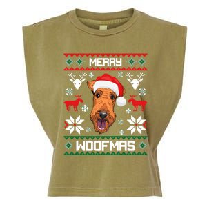 Airedale Terrier Gift For Merry Christmas Woofmas Clothes Gift Garment-Dyed Women's Muscle Tee