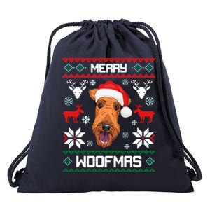 Airedale Terrier Gift For Merry Christmas Woofmas Clothes Gift Drawstring Bag