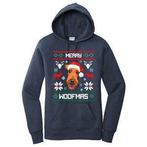 Airedale Terrier Gift For Merry Christmas Woofmas Clothes Gift Women's Pullover Hoodie