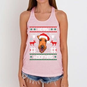 Airedale Terrier Gift For Merry Christmas Woofmas Clothes Gift Women's Knotted Racerback Tank