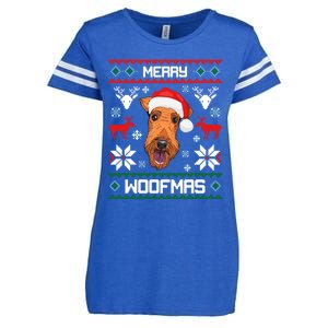 Airedale Terrier Gift For Merry Christmas Woofmas Clothes Gift Enza Ladies Jersey Football T-Shirt