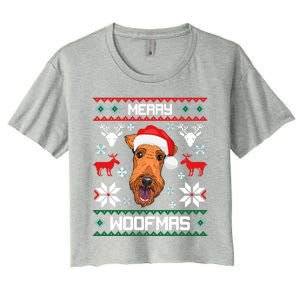 Airedale Terrier Gift For Merry Christmas Woofmas Clothes Gift Women's Crop Top Tee