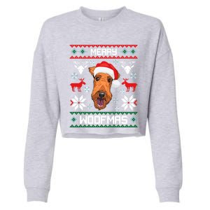 Airedale Terrier Gift For Merry Christmas Woofmas Clothes Gift Cropped Pullover Crew