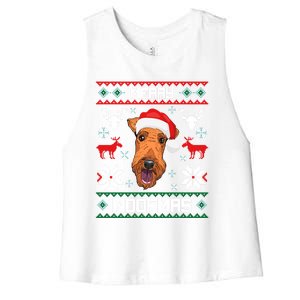 Airedale Terrier Gift For Merry Christmas Woofmas Clothes Gift Women's Racerback Cropped Tank