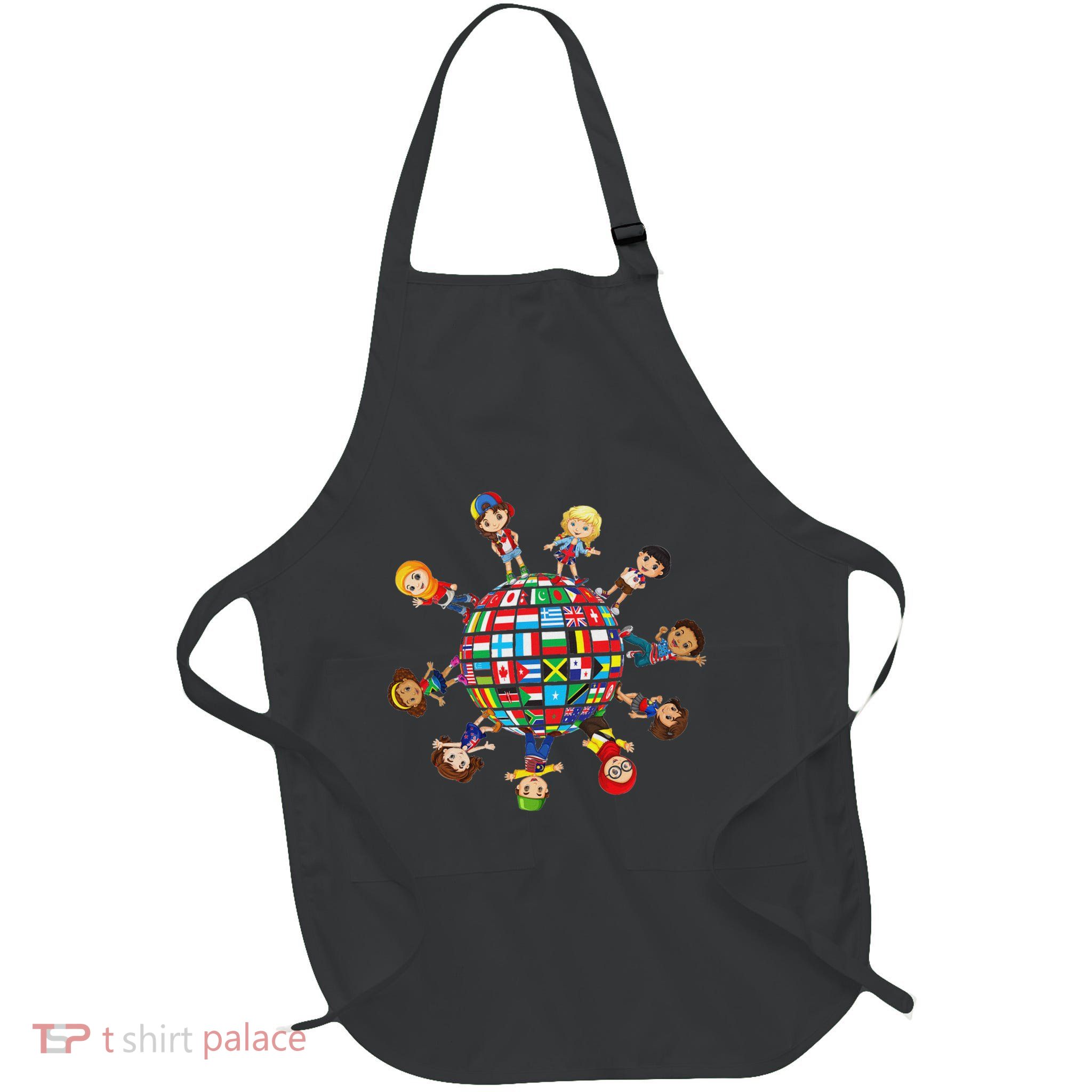 Around The Globe Cultural Diversity Flags Of The World Full-Length Apron With Pockets