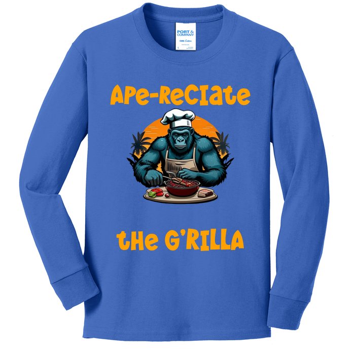 Appreciate The Grilla Master Bbq Griller Fun Pun Gift Kids Long Sleeve Shirt