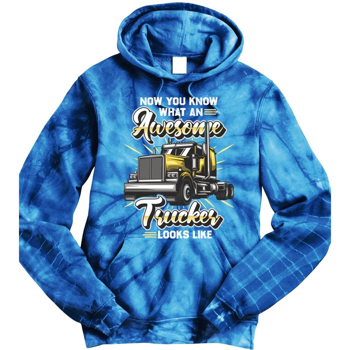 Awesome Trucker Gift Semi Truck Driver Big Rig Truckers Gift Tie Dye Hoodie