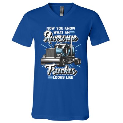 Awesome Trucker Gift Semi Truck Driver Big Rig Truckers Cute Gift V-Neck T-Shirt