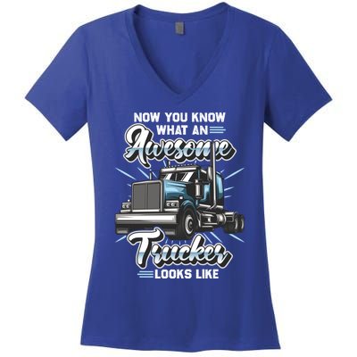 Awesome Trucker Gift Semi Truck Driver Big Rig Truckers Cute Gift Women's V-Neck T-Shirt