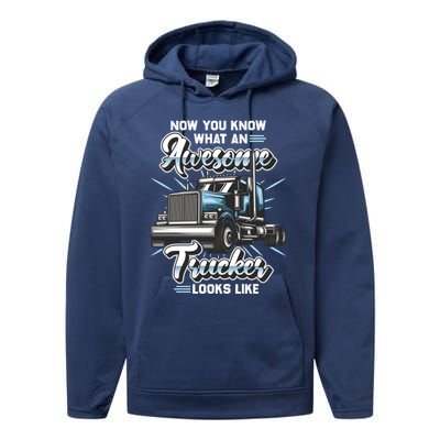 Awesome Trucker Gift Semi Truck Driver Big Rig Truckers Cute Gift Performance Fleece Hoodie