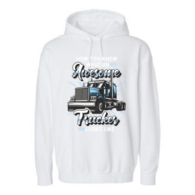 Awesome Trucker Gift Semi Truck Driver Big Rig Truckers Cute Gift Garment-Dyed Fleece Hoodie