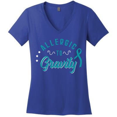 Allergic To Gravity Pots Dysautonomia Turquoise Ribbon Salt Cute Gift Women's V-Neck T-Shirt