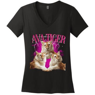 Ava The Golden Tiger Of Chiang Mai Cute Big Orange Cat Women's V-Neck T-Shirt