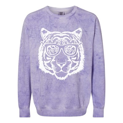 Artistic Tiger Head And Hipster Glasses Funny Graphic Gift Colorblast Crewneck Sweatshirt