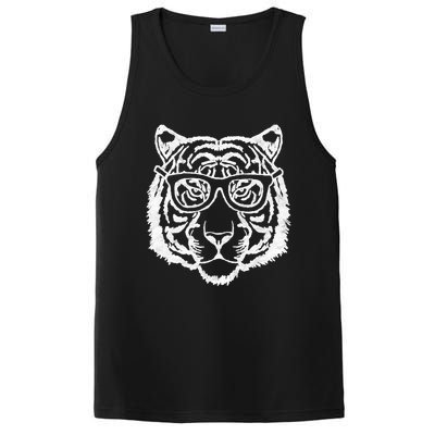 Artistic Tiger Head And Hipster Glasses Funny Graphic Gift PosiCharge Competitor Tank