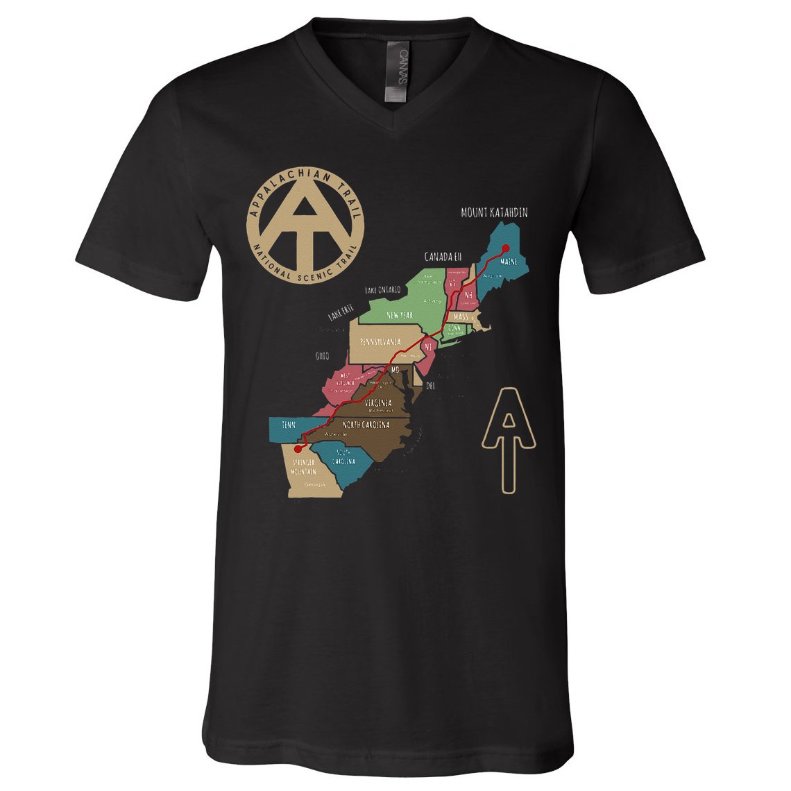 Appalachian Trail Hiking Map V-Neck T-Shirt