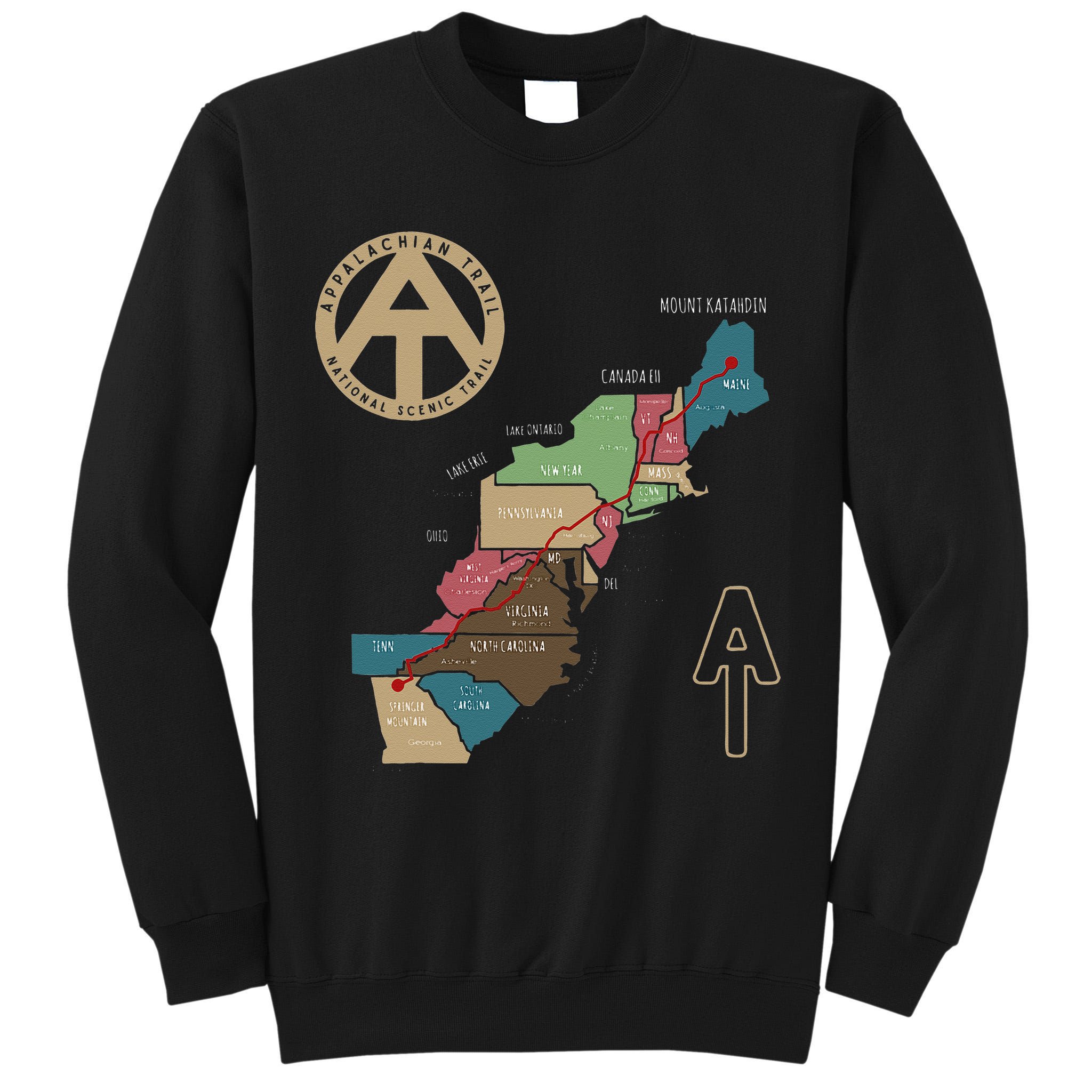 Appalachian Trail Hiking Map Tall Sweatshirt