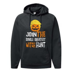 Anti Trump Halloween Pumpkin Join Single Greatest Witch Hunt Performance Fleece Hoodie