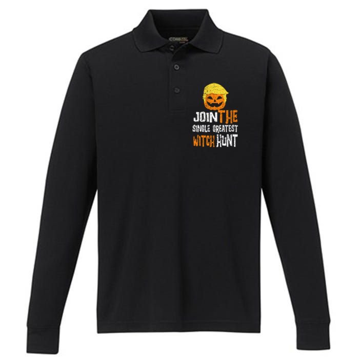 Anti Trump Halloween Pumpkin Join Single Greatest Witch Hunt Performance Long Sleeve Polo