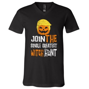 Anti Trump Halloween Pumpkin Join Single Greatest Witch Hunt V-Neck T-Shirt