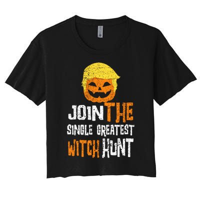 Anti Trump Halloween Pumpkin Join Single Greatest Witch Hunt Women's Crop Top Tee