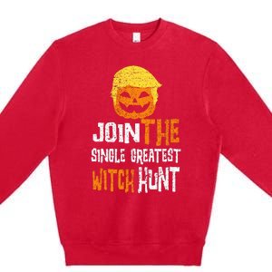 Anti Trump Halloween Pumpkin Join Single Greatest Witch Hunt Premium Crewneck Sweatshirt