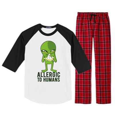 Allergic To Humans Funny Alien Raglan Sleeve Pajama Set