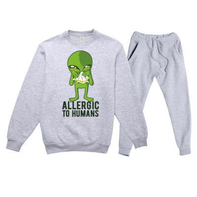 Allergic To Humans Funny Alien Premium Crewneck Sweatsuit Set