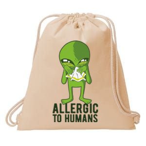 Allergic To Humans Funny Alien Drawstring Bag