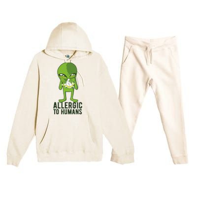 Allergic To Humans Funny Alien Premium Hooded Sweatsuit Set